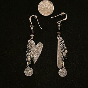 Sterling Silver Heart and Coin Dangle Earrings